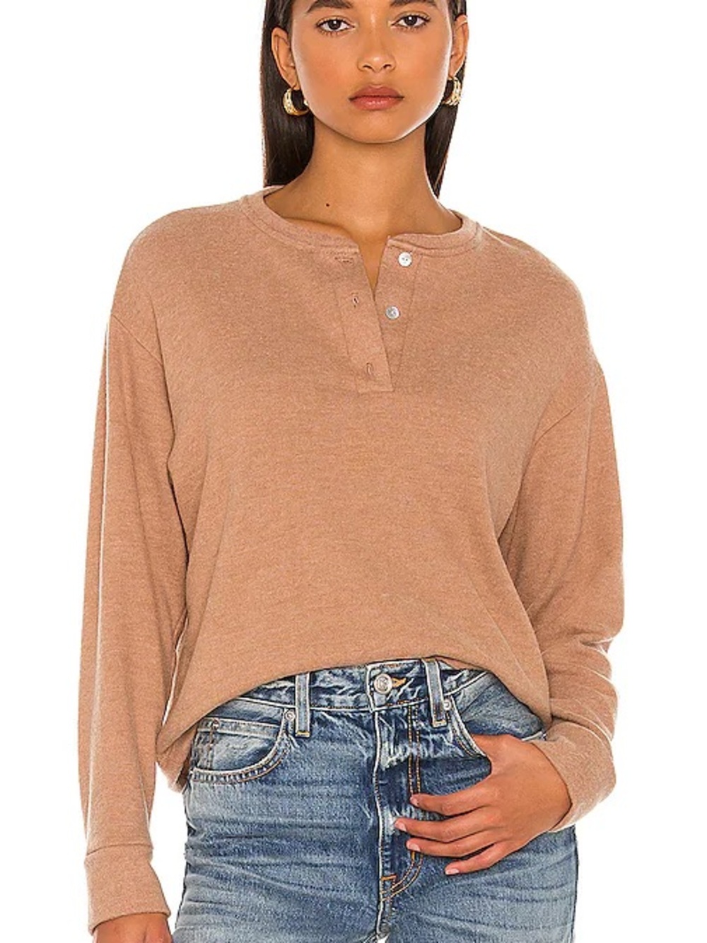DONNI. Tan Henley Pullover Sweater
